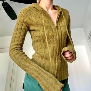 🤍Y2K GREEN WOOL BLEND ZIP UP HOODIE WITH EXTRA LONG SLEEVES🤍